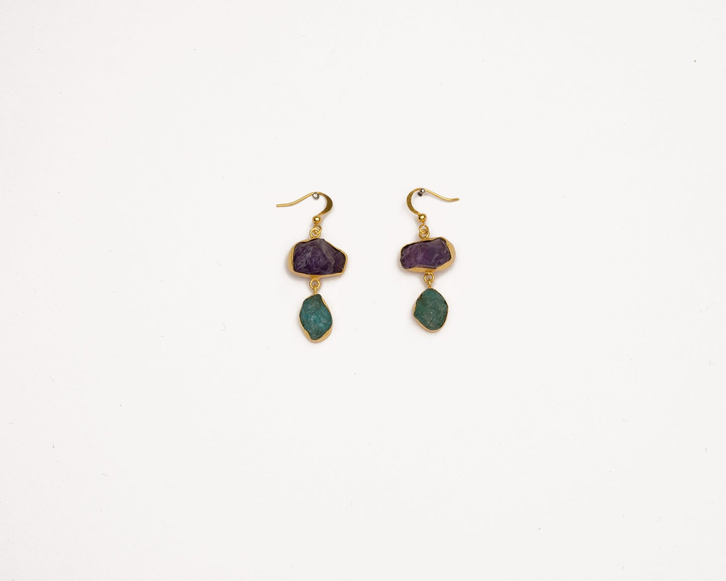Amethyst & Apatite Raw Hanging Earrings - Bodh Crystals Ca
