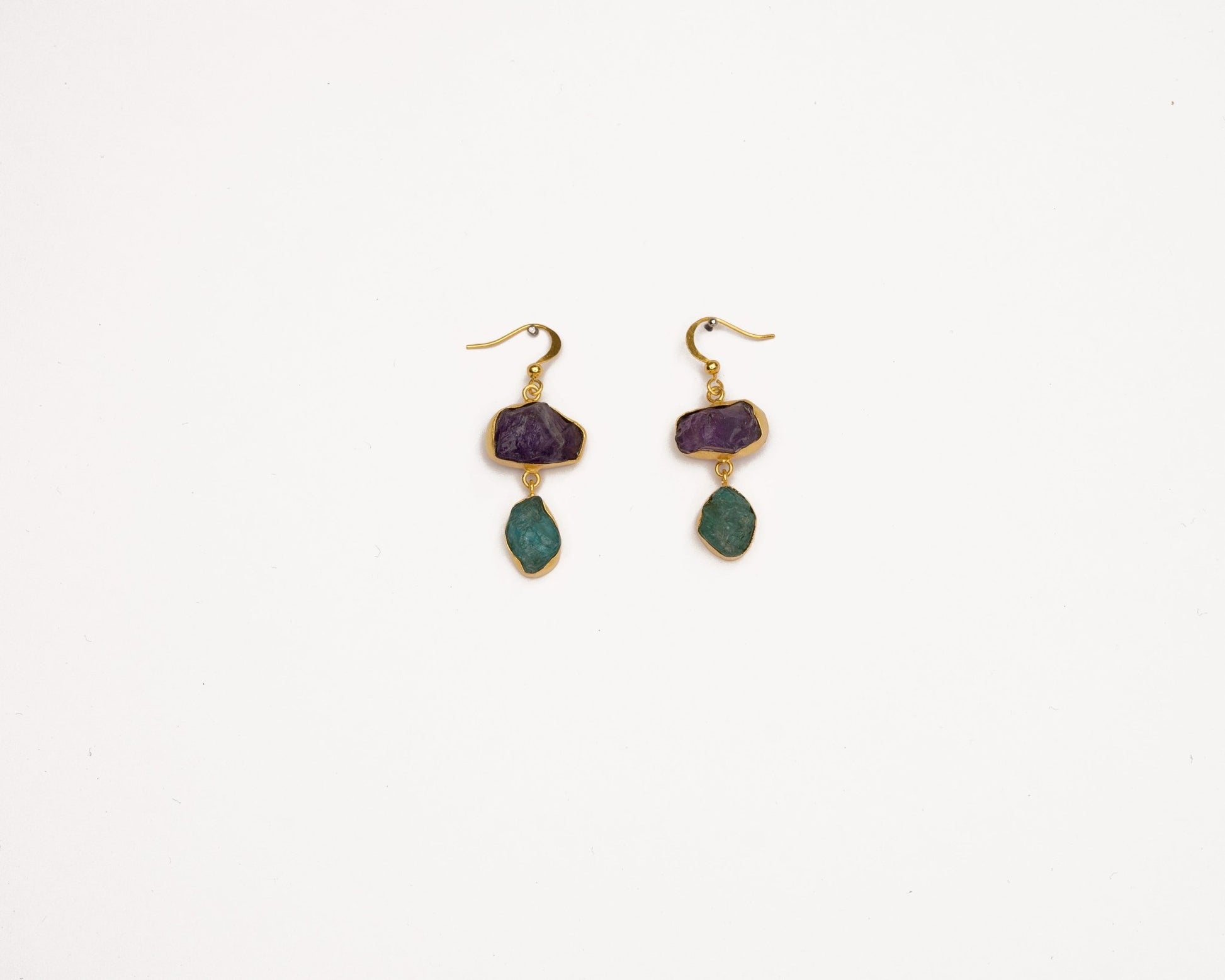 Amethyst & Apatite Raw Hanging Earrings - Bodh Crystals Ca
