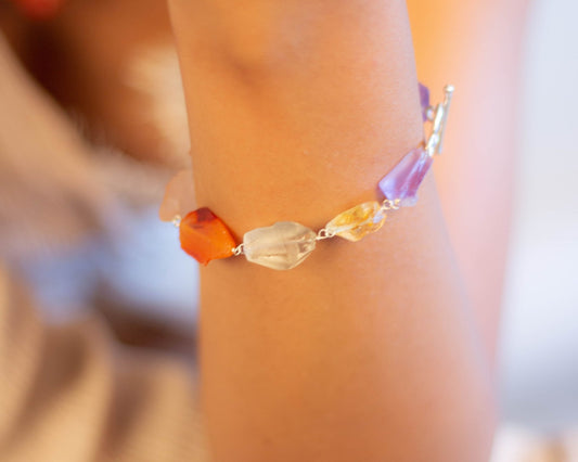 Amethyst, Citrine, Green Amethyst, Carnelian & Rose Quartz Bracelet - Bodh Crystals Ca