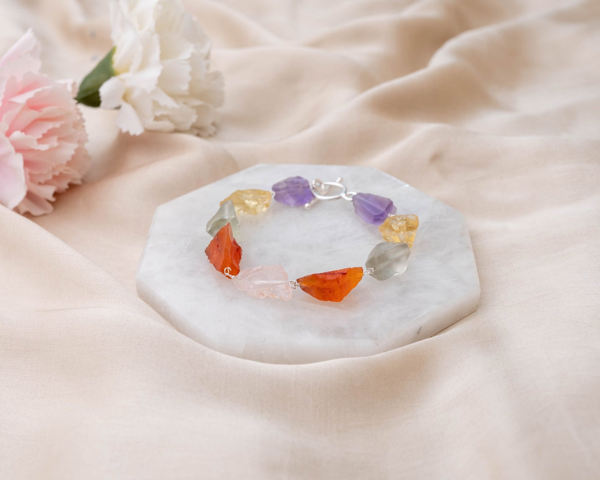 Amethyst, Citrine, Green Amethyst, Carnelian & Rose Quartz Bracelet - Bodh Crystals Ca