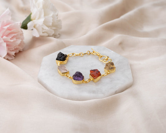 Amethyst, Citrine, Rose Quartz, Smoky Quartz & Carnelian bracelet - Bodh Crystals Ca