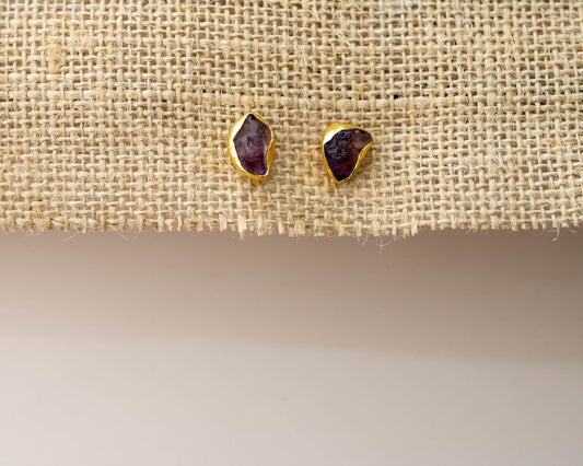 Amethyst-golden base studs earrings - Bodh Crystals Ca