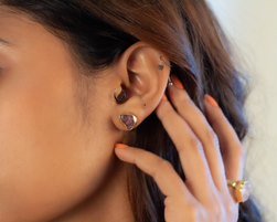 Amethyst-golden base studs earrings - Bodh Crystals Ca