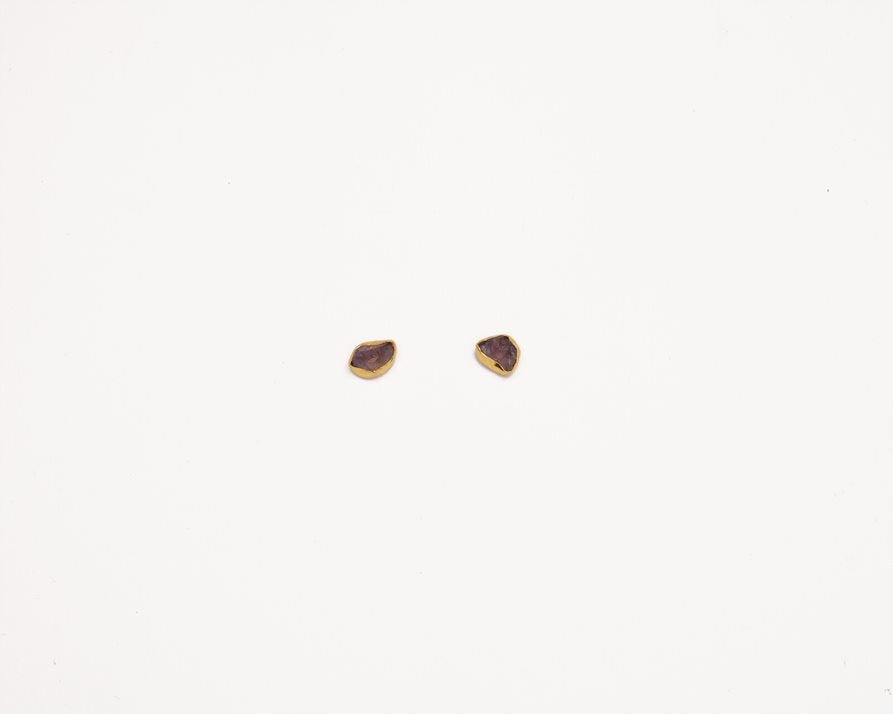 Amethyst-golden base studs earrings - Bodh Crystals Ca