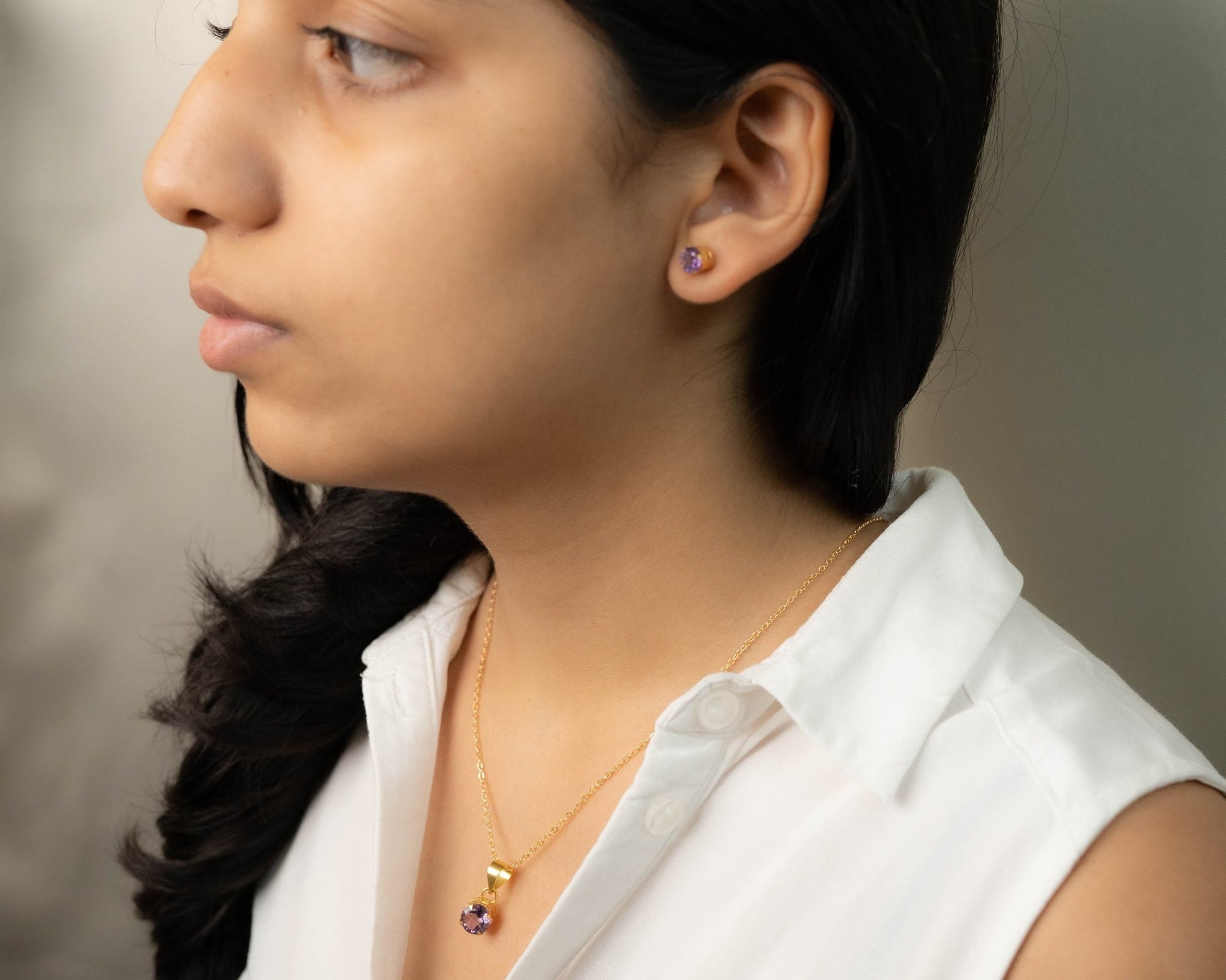 Amethyst Pendant Set Stud - Bodh Crystals Ca