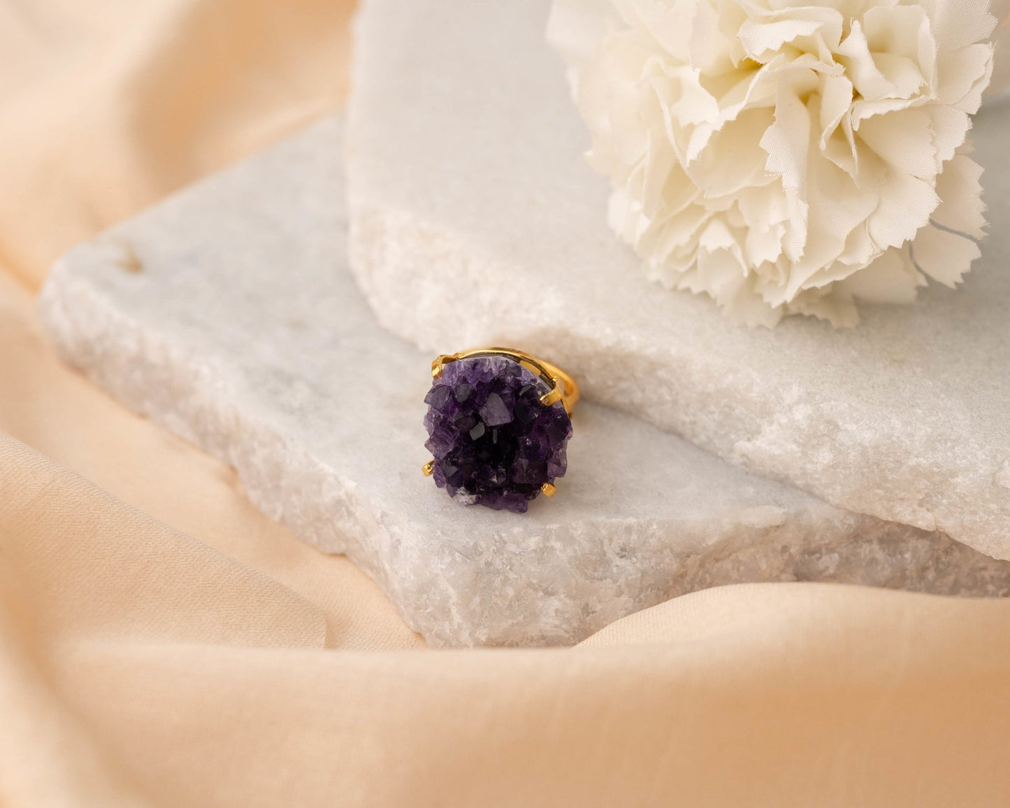 Amethyst Raw Cluster Ring - Bodh Crystals Ca