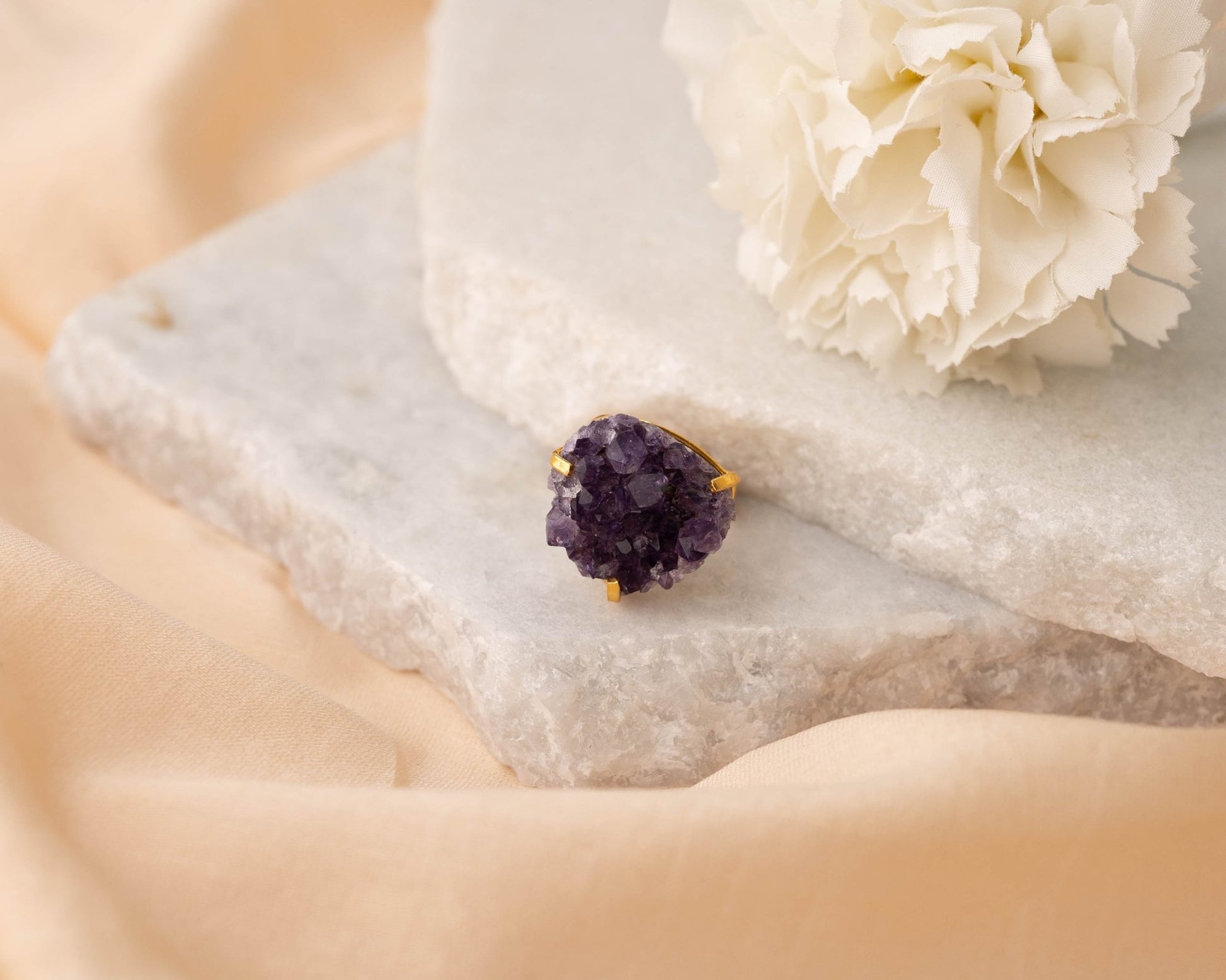 Amethyst Raw Cluster Ring - Bodh Crystals Ca