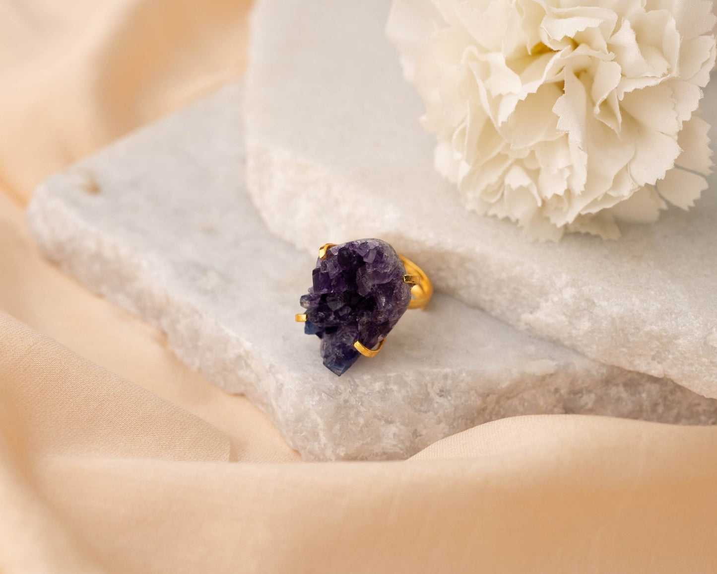 Amethyst Raw Cluster Ring - Bodh Crystals Ca