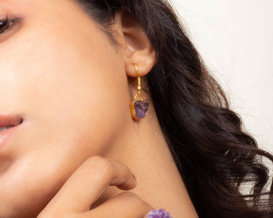 Amethyst Raw Single Stone Earrings - Bodh Crystals Ca