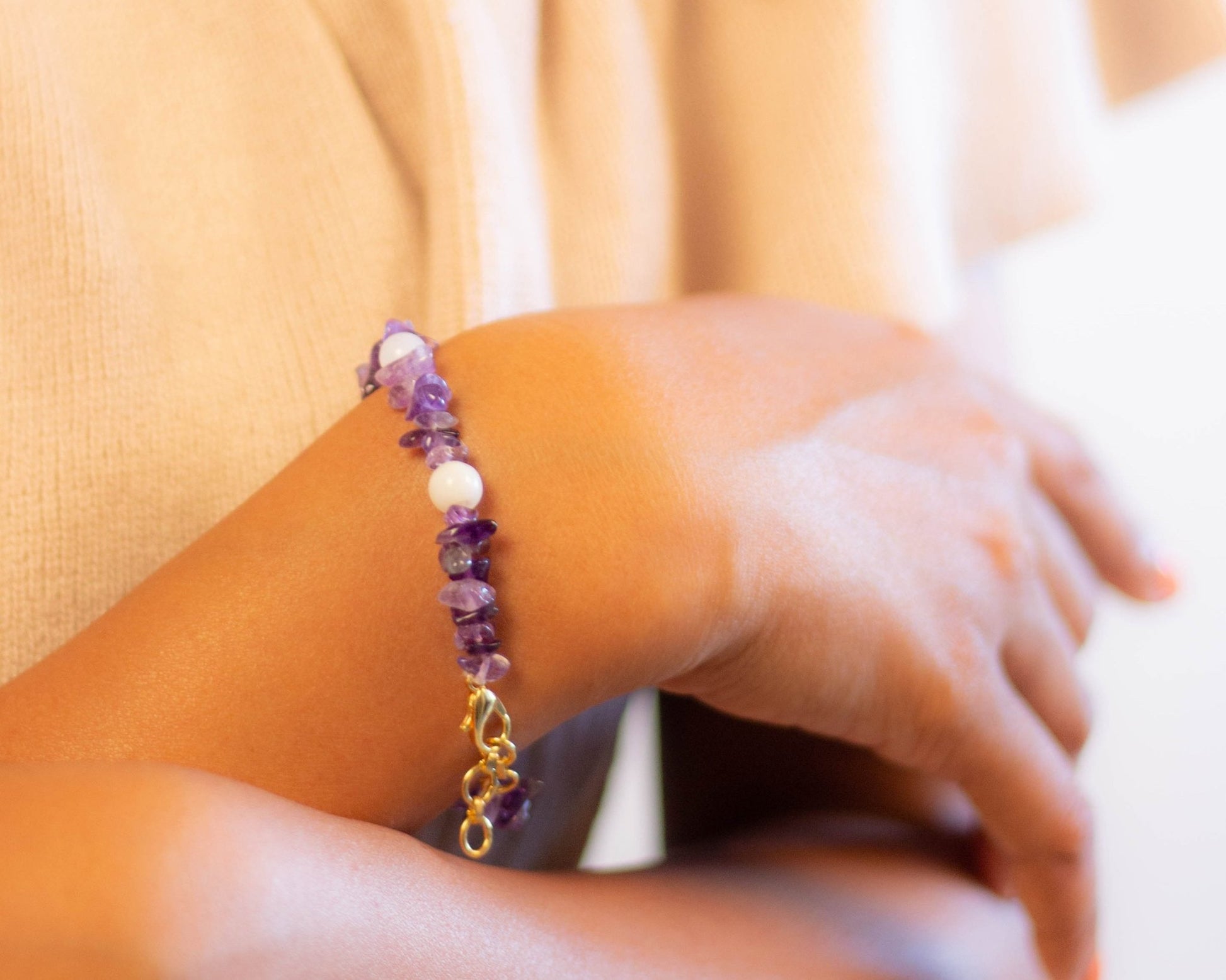Amethyst & White Agate Fancy Bracelet - Bodh Crystals Ca