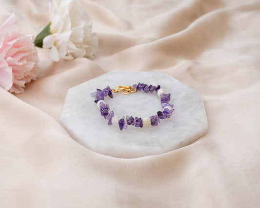 Amethyst & White Agate Fancy Bracelet - Bodh Crystals Ca
