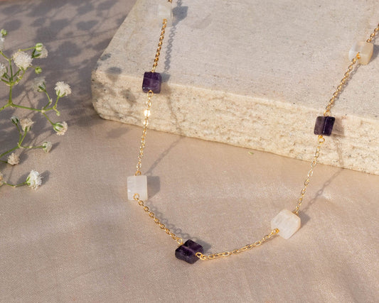 Amethyst & White Agate Necklace - Bodh Crystals Ca