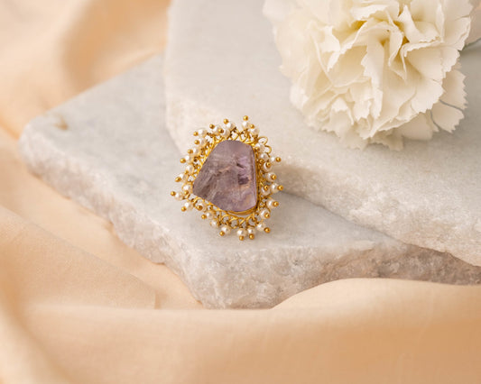 Amethyst with Pearl Ring - Bodh Crystals Ca