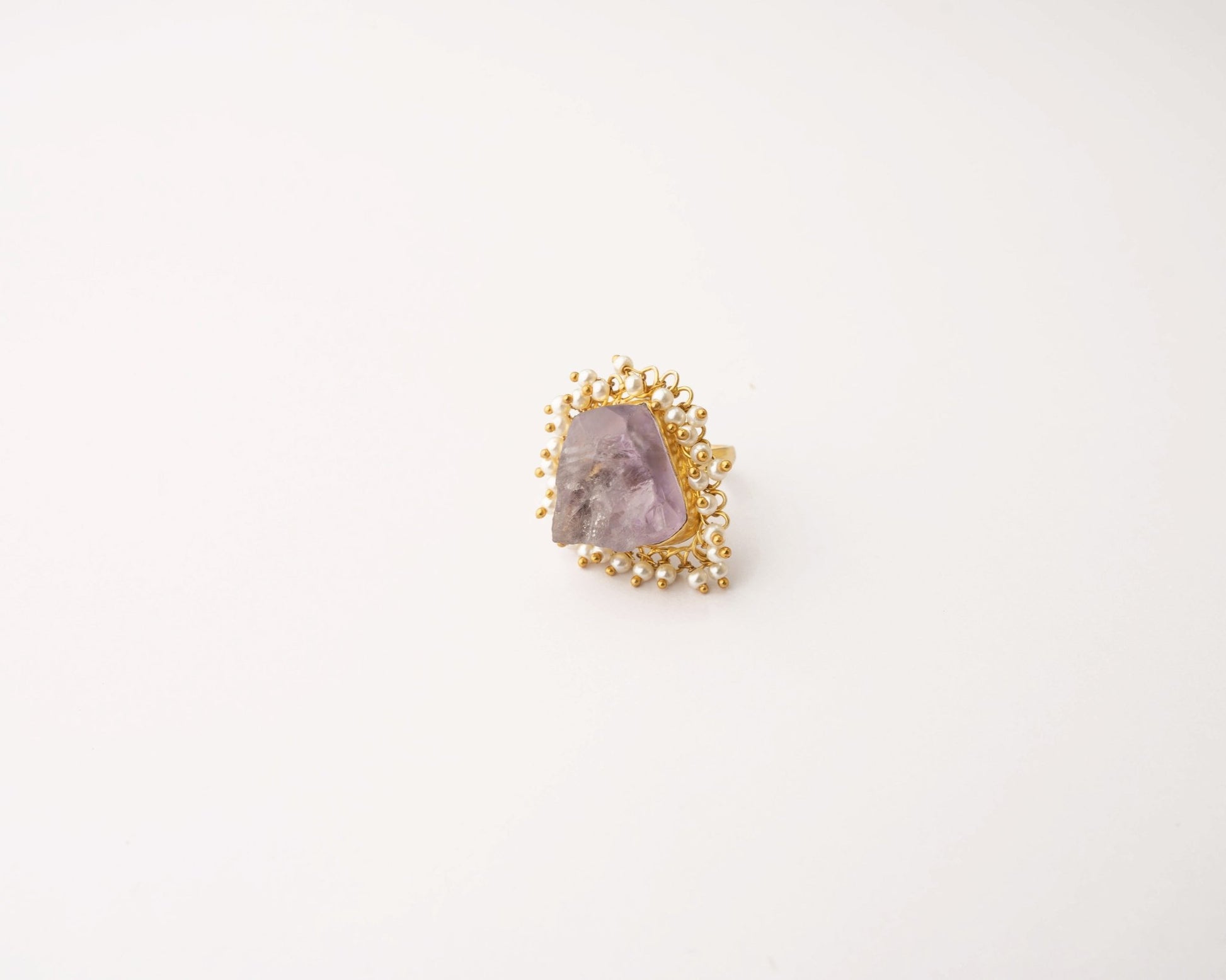 Amethyst with Pearl Ring - Bodh Crystals Ca