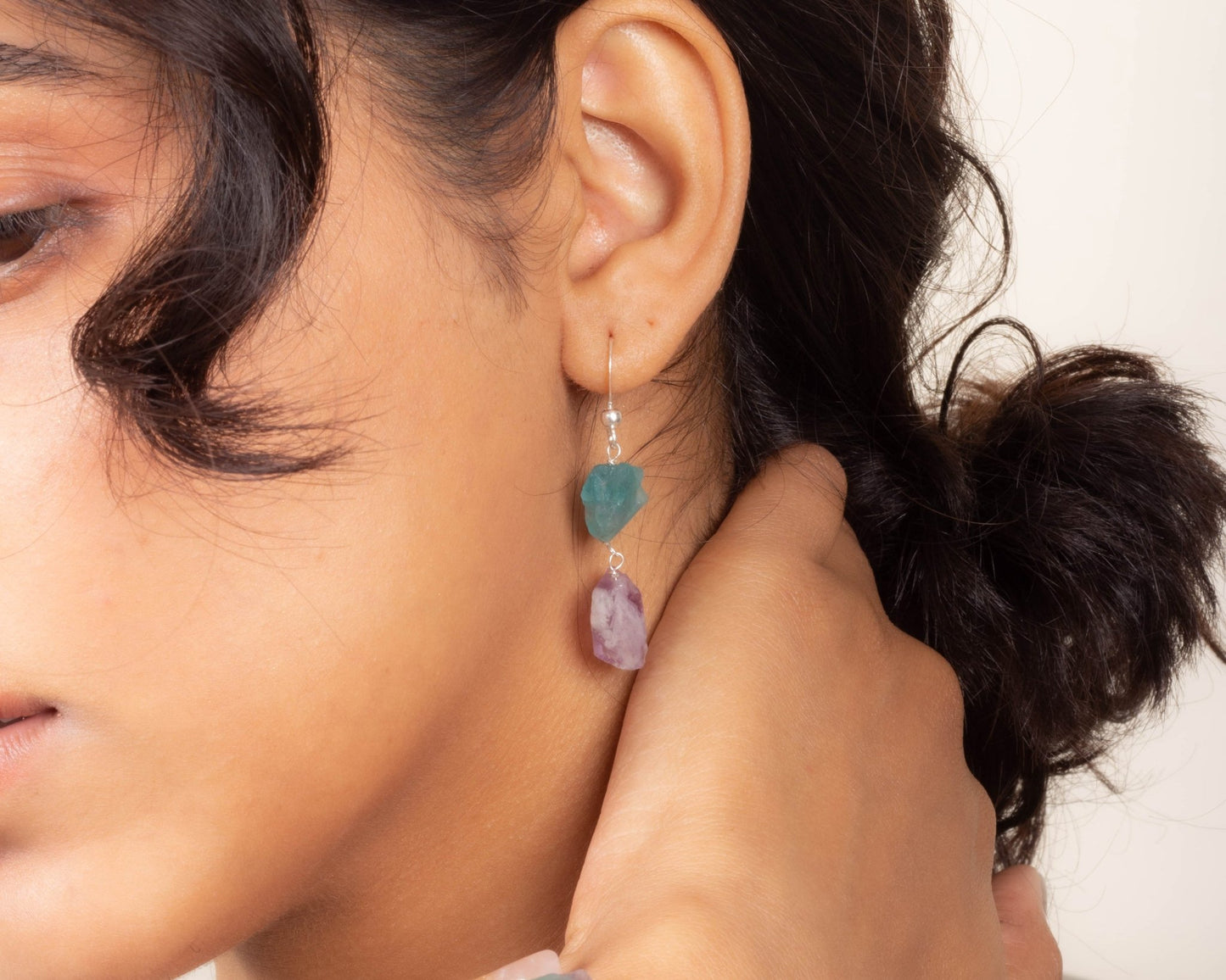 Apatite and Amethyst Silver Earrings - Bodh Crystals Ca