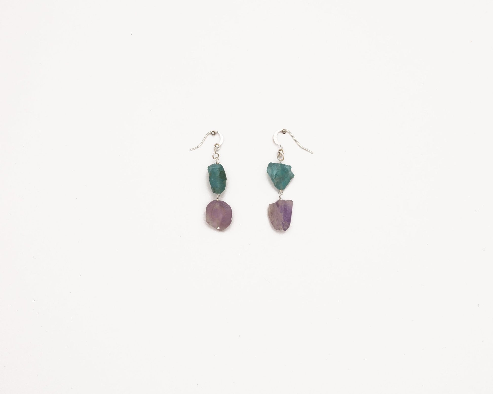 Apatite and Amethyst Silver Earrings - Bodh Crystals Ca