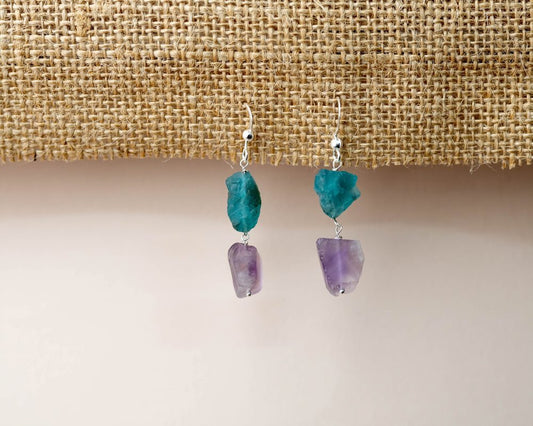 Apatite and Amethyst Silver Earrings - Bodh Crystals Ca