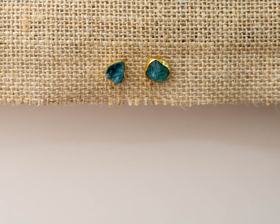 Apatite Studs- golden base studs earrings - Bodh Crystals Ca