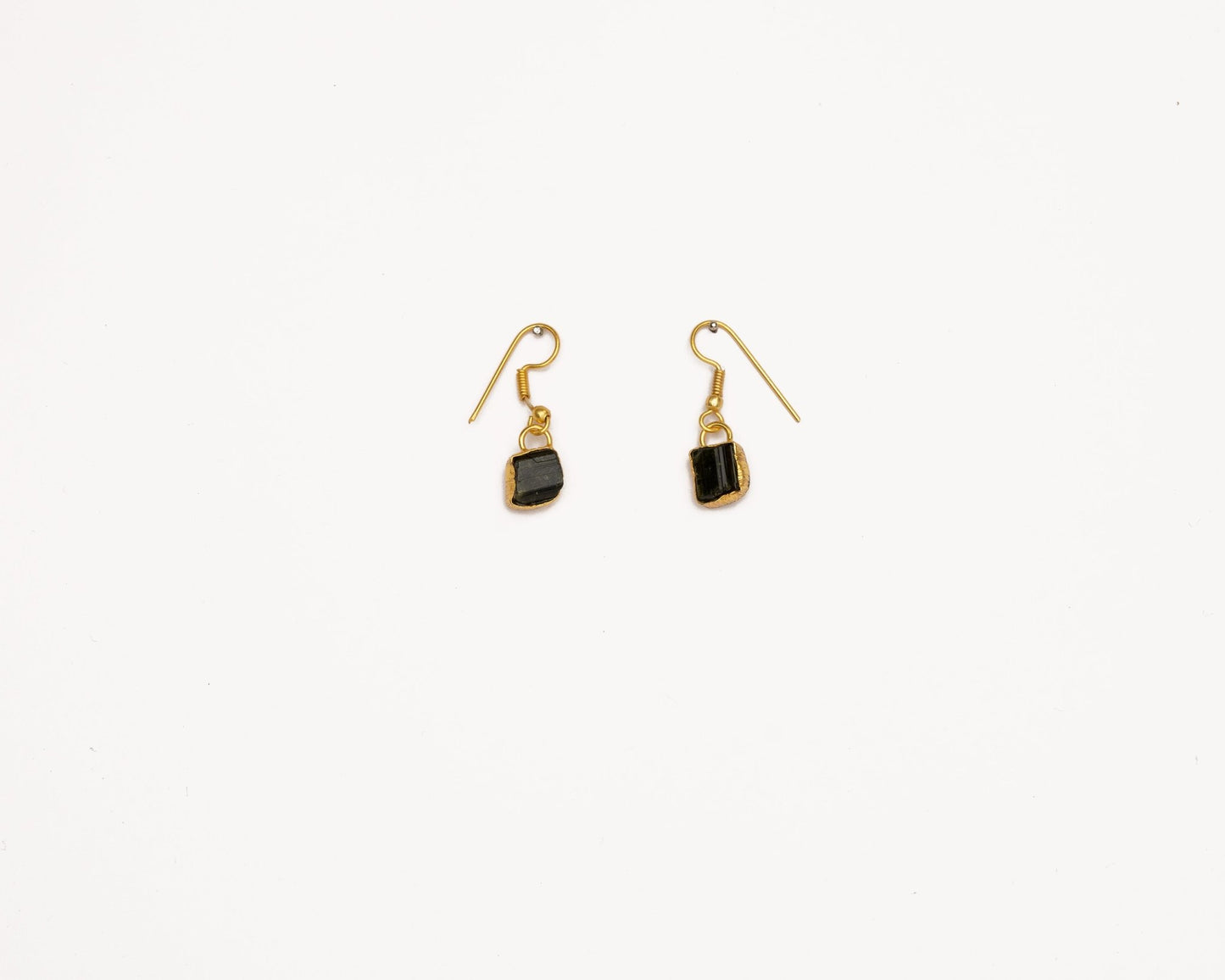 Black Tourmaline Hanging Raw Single Stone Earrings - Bodh Crystals Ca