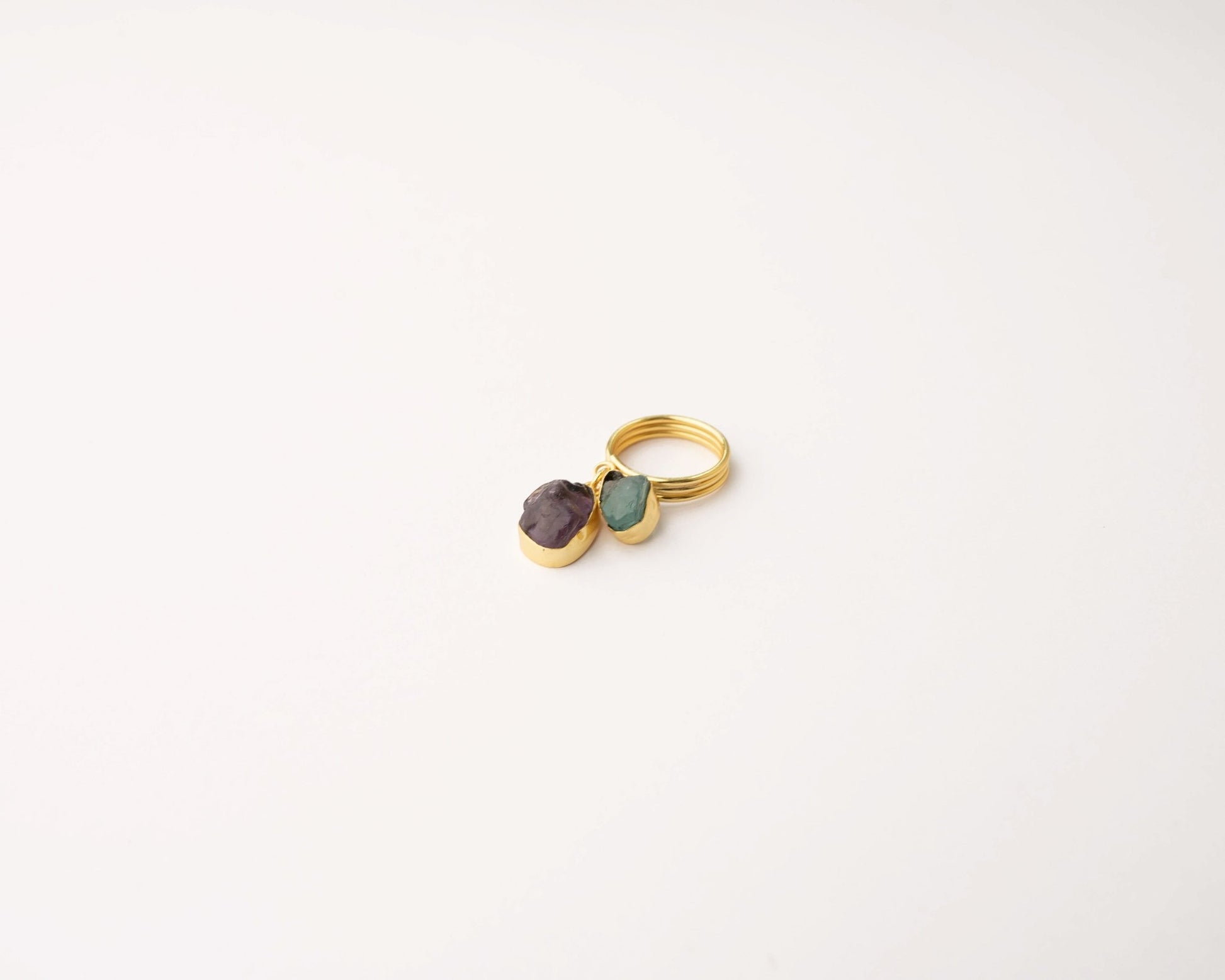 Dangling Amethyst & Apatite Raw Ring - Bodh Crystals Ca