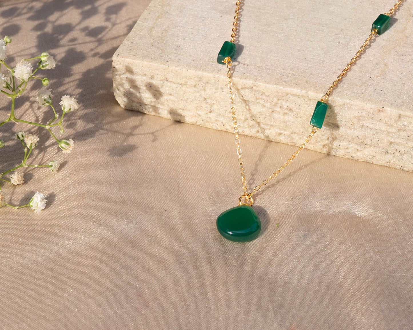 Green Onyx Drop Necklace - Bodh Crystals Ca