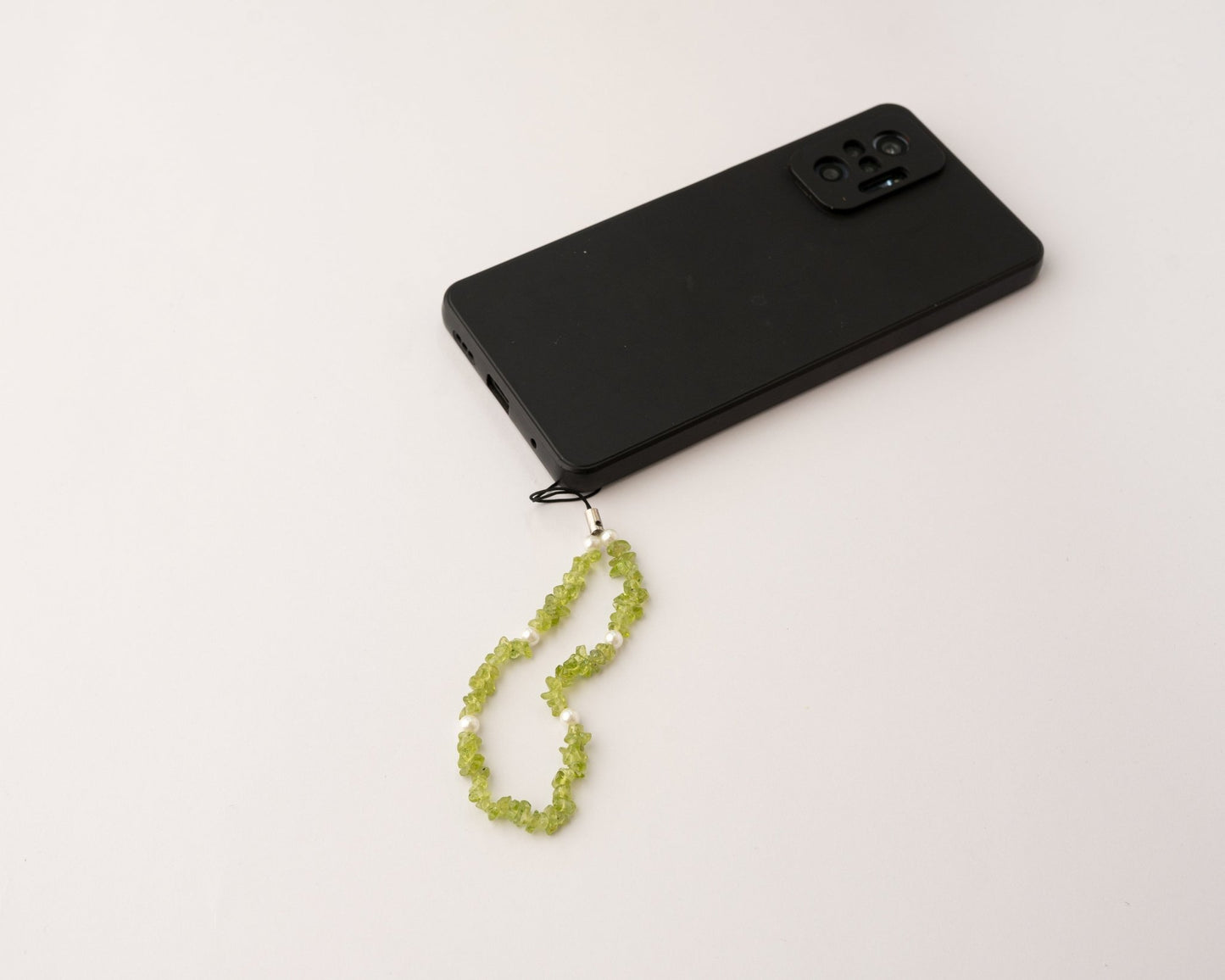 Peridot with Pearl Phone Charm - Bodh Crystals Ca