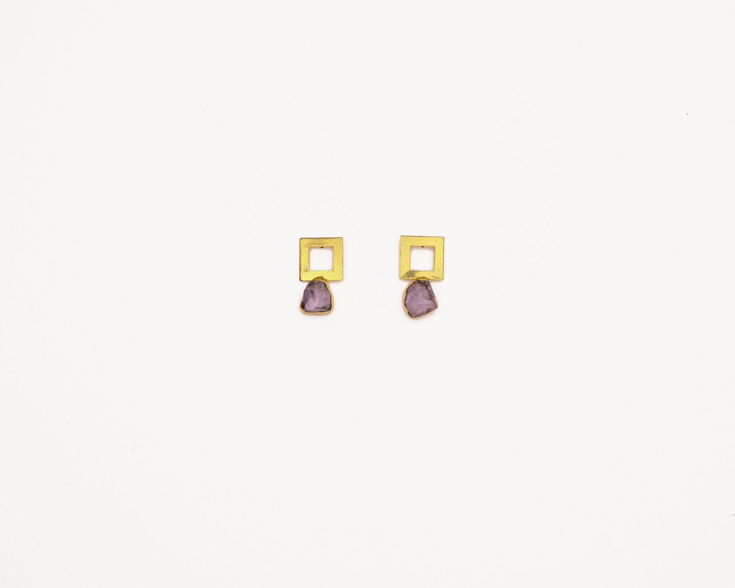 Raw Amethyst Metal Square Earrings - Bodh Crystals Ca
