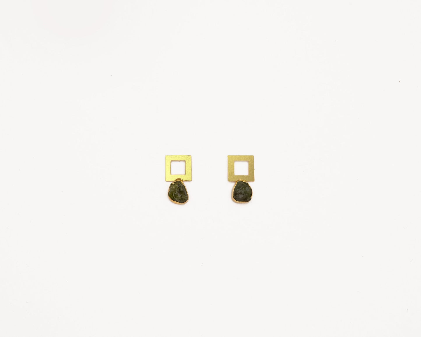 Raw Peridot Metal Square Earrings - Bodh Crystals Ca