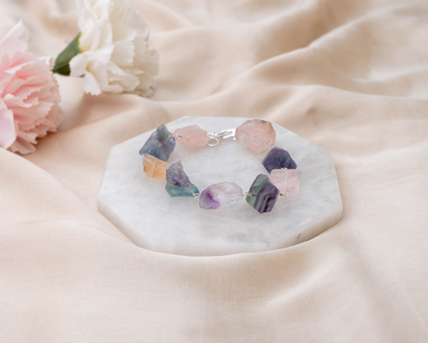 Rose Quartz & Multi Fluorite Bracelet - Bodh Crystals Ca