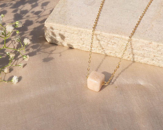 Moonstone Cube Necklace - Bodh Crystals Ca