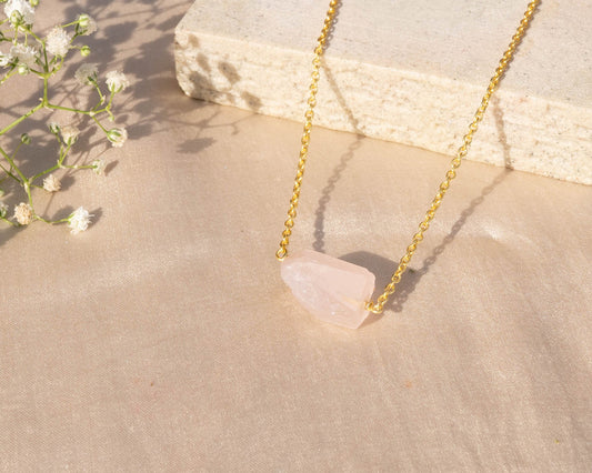 Raw Rose Quartz Necklace - Bodh Crystals Ca